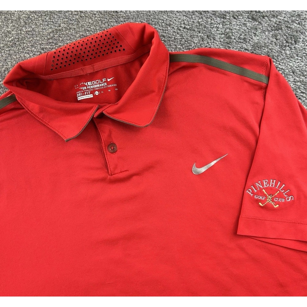 Nike Golf Dri-FIT Polo Shirt Mens XL Red Pinehills Golf Club Short Sleeve 508325